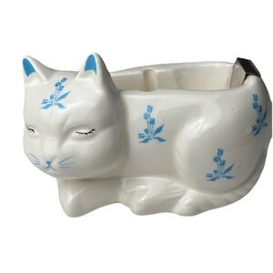 Vintage Ceramic 1940-1970's Sleeping Kitty Cat Tape Dispenser Made In Taiwan ROC